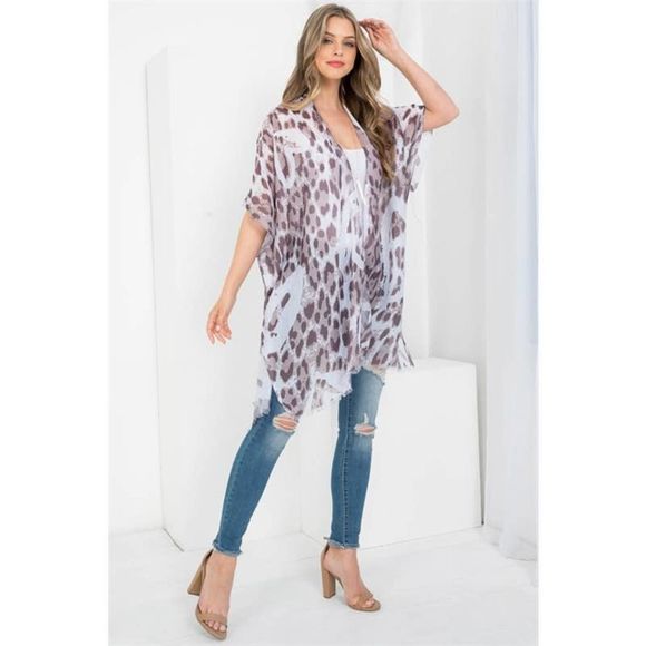 Gray Leopard Heart Print Open Front Kimono - Picture 5 of 6